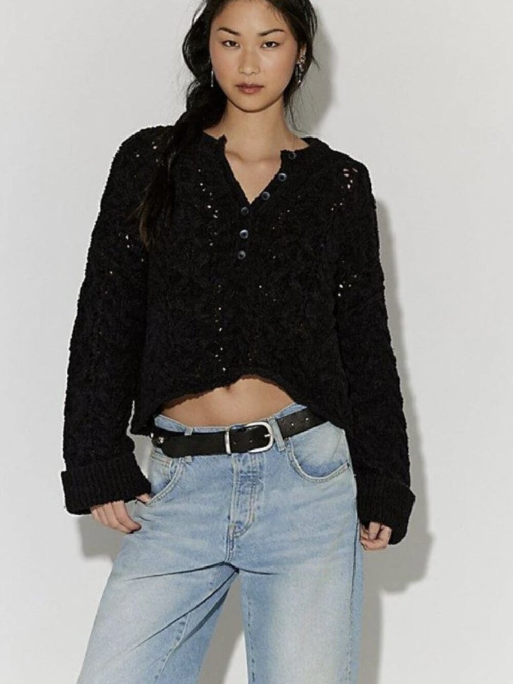 BNWT SOLD OUT Free People Polly Cable Knit Sweater - Black - Size XS - $148 USD